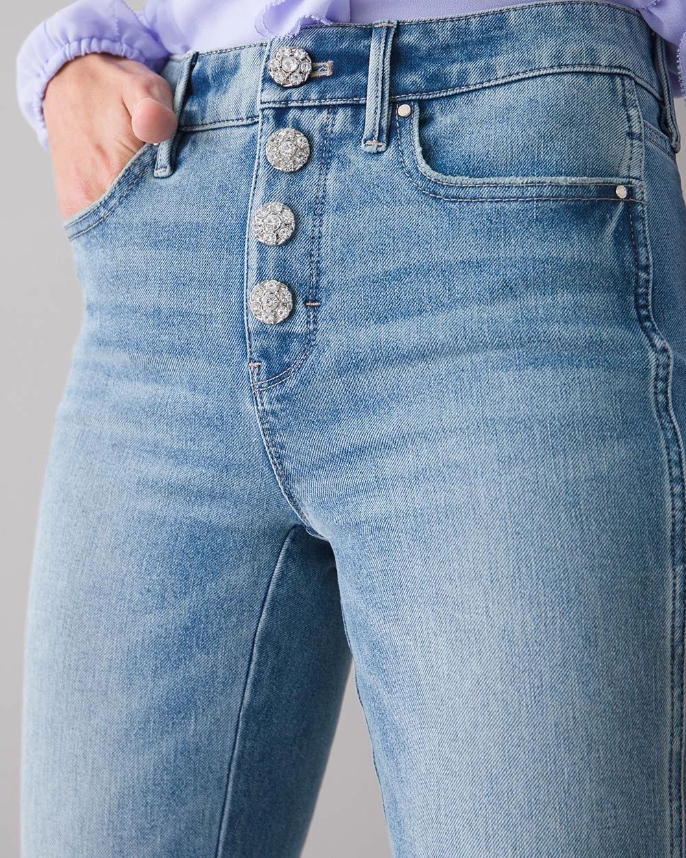 Petite High-Rise Sculpt Jewel Button Straight Ankle Jeans click to view larger image.