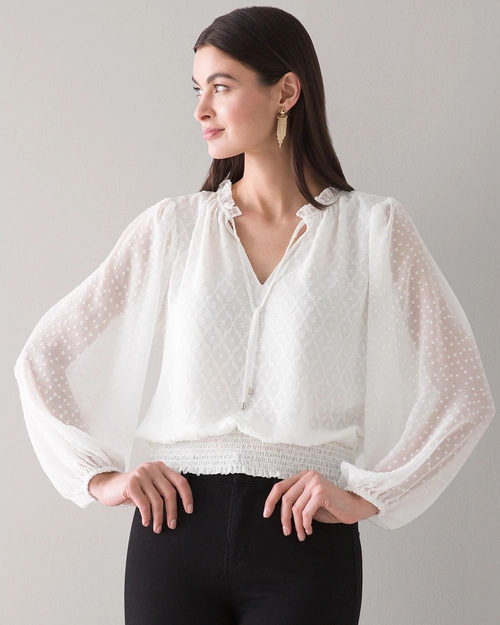 Long Sleeve Smocked Blouse