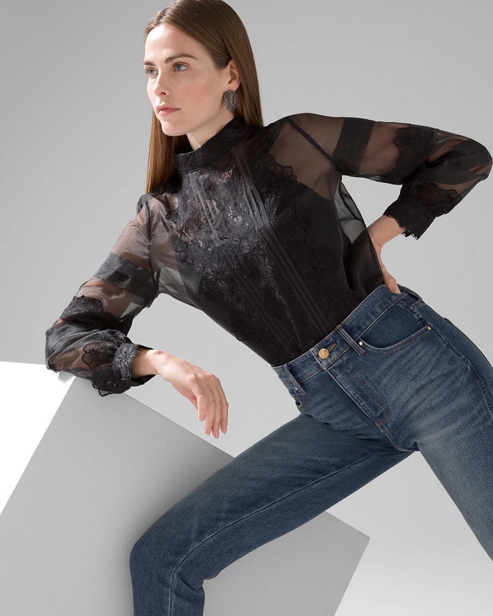 Organza Lace Trimmed Blouse click to view larger image.