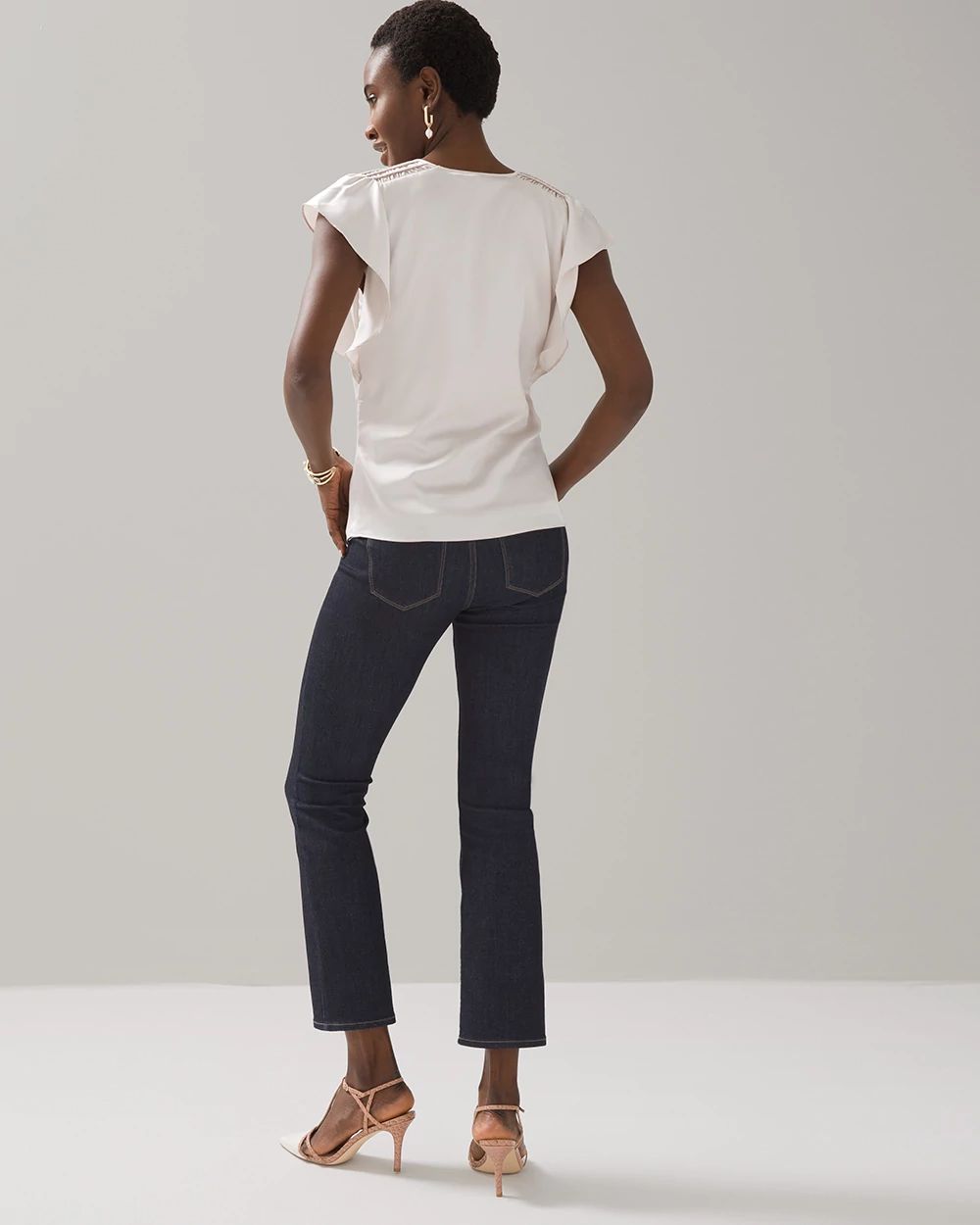 Flutter-Sleeve V-Neck Top click to view larger image.