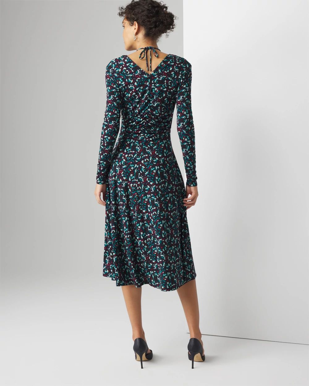Petite Long Sleeve Ruched Front Midi Dress