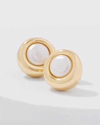 Gold + Pearl Stud Earrings click to view larger image.