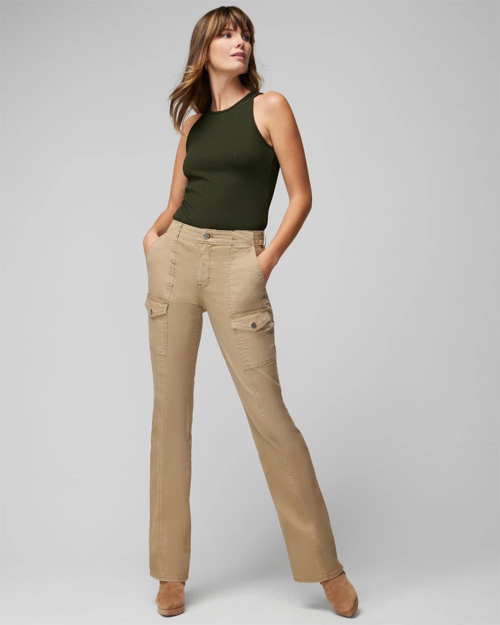 Petite High Rise Pret Cargo Skinny Flare Jeans