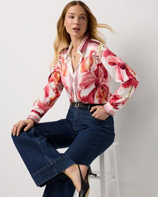 Satin Placed Print Shirt click to view larger image.