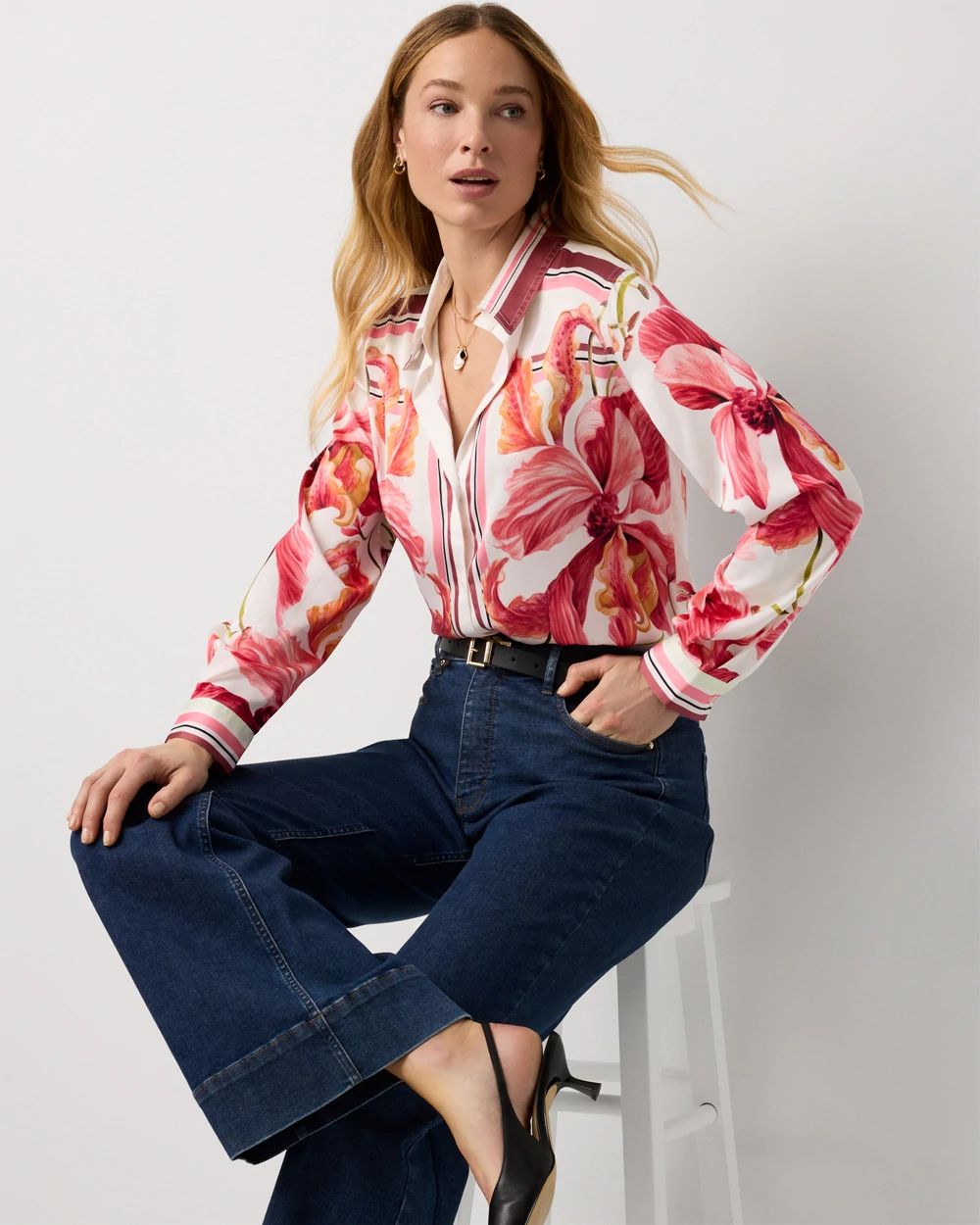 Satin Placed Print Shirt