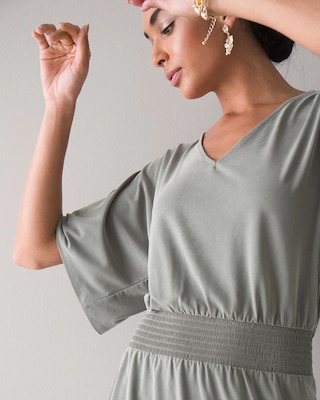 Petite Sandwashed Kimono Sleeve Smock Waist Dress click to view larger image.