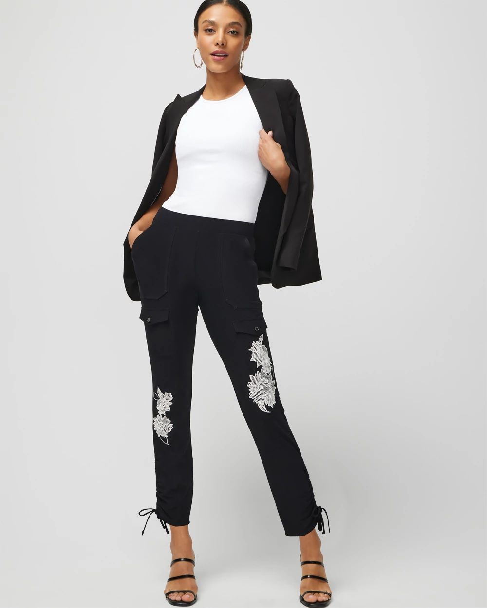Matte Jersey Embroidered Straight Utility Crop Pant