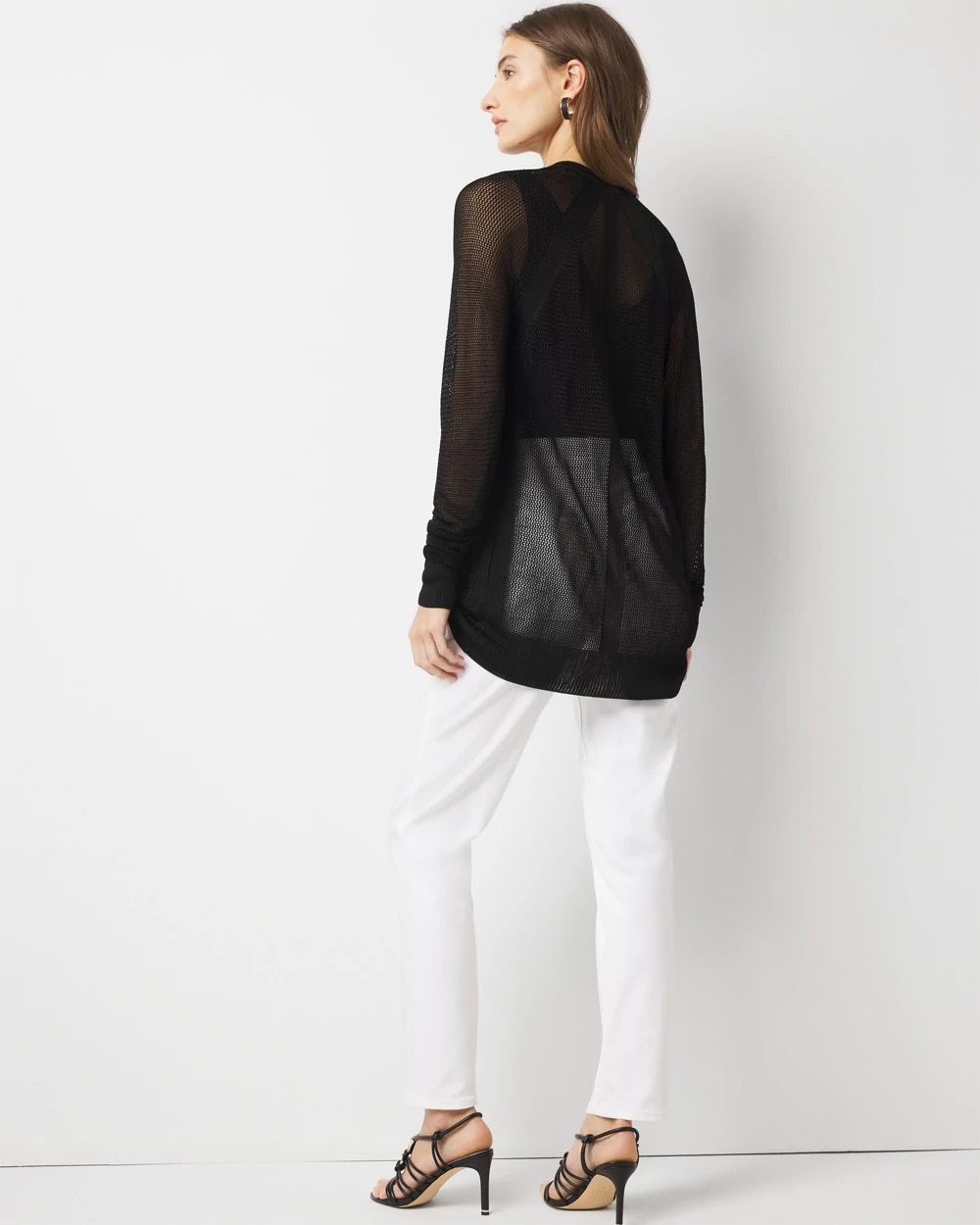 Mesh Cinched Cardigan Sweater