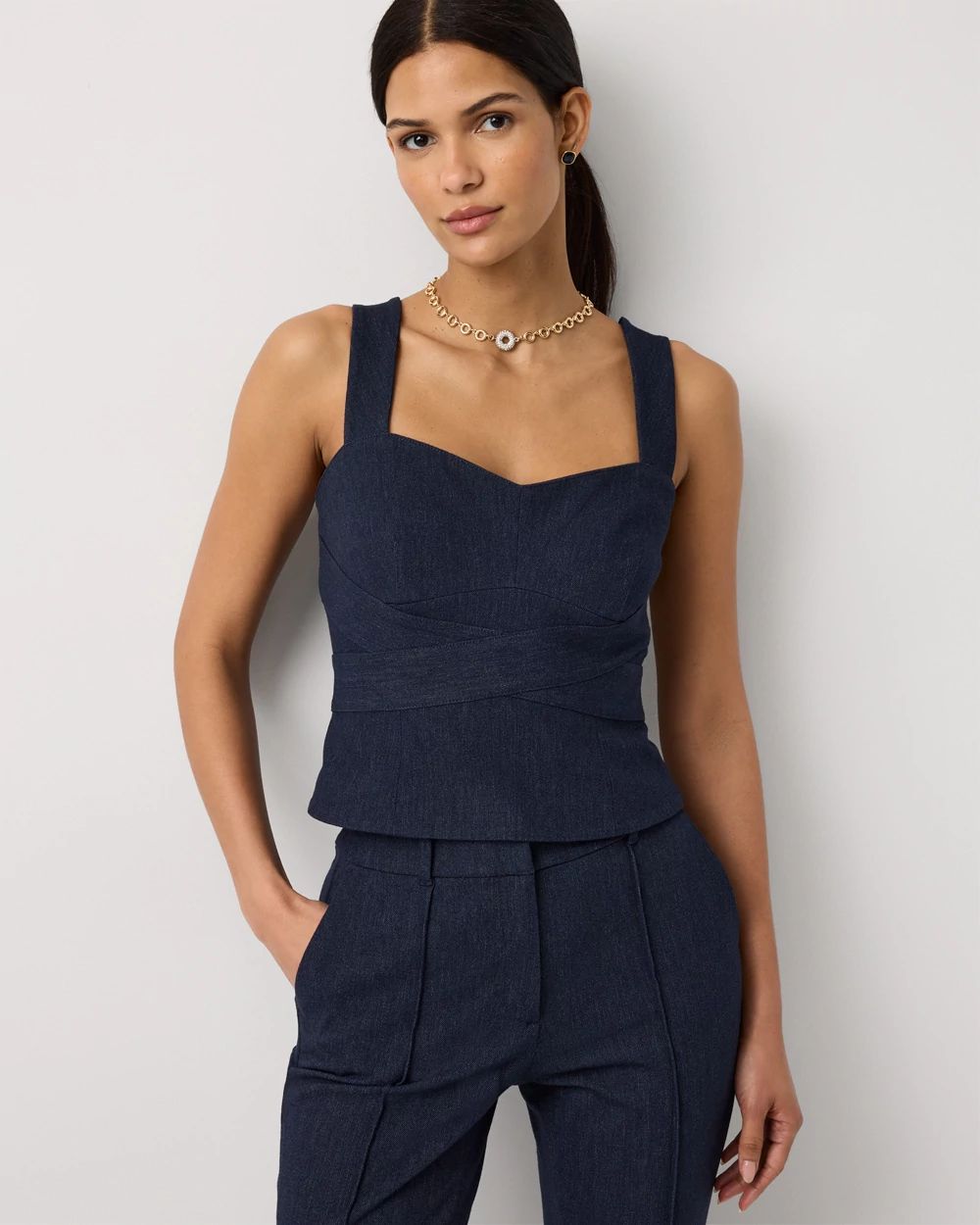 Denim-Look Wrap Detail Bustier