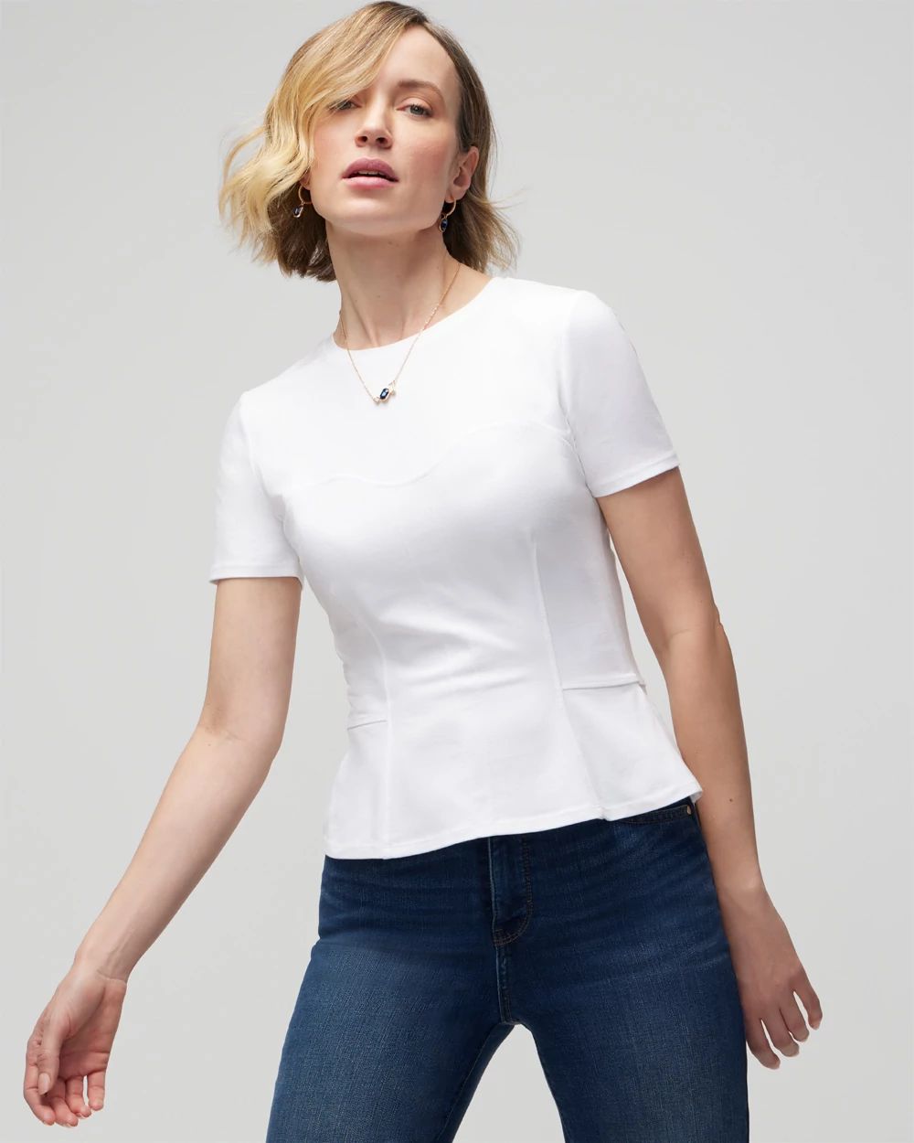 Short Sleeve Seamed Peplum Tee