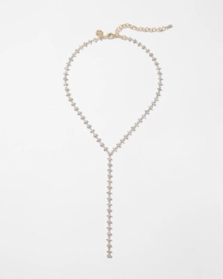 Gold + Blue Baguette Y-Necklace