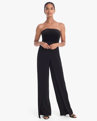 Convertible Black Strapless Velvet Bodice Split-Leg Jumpsuit