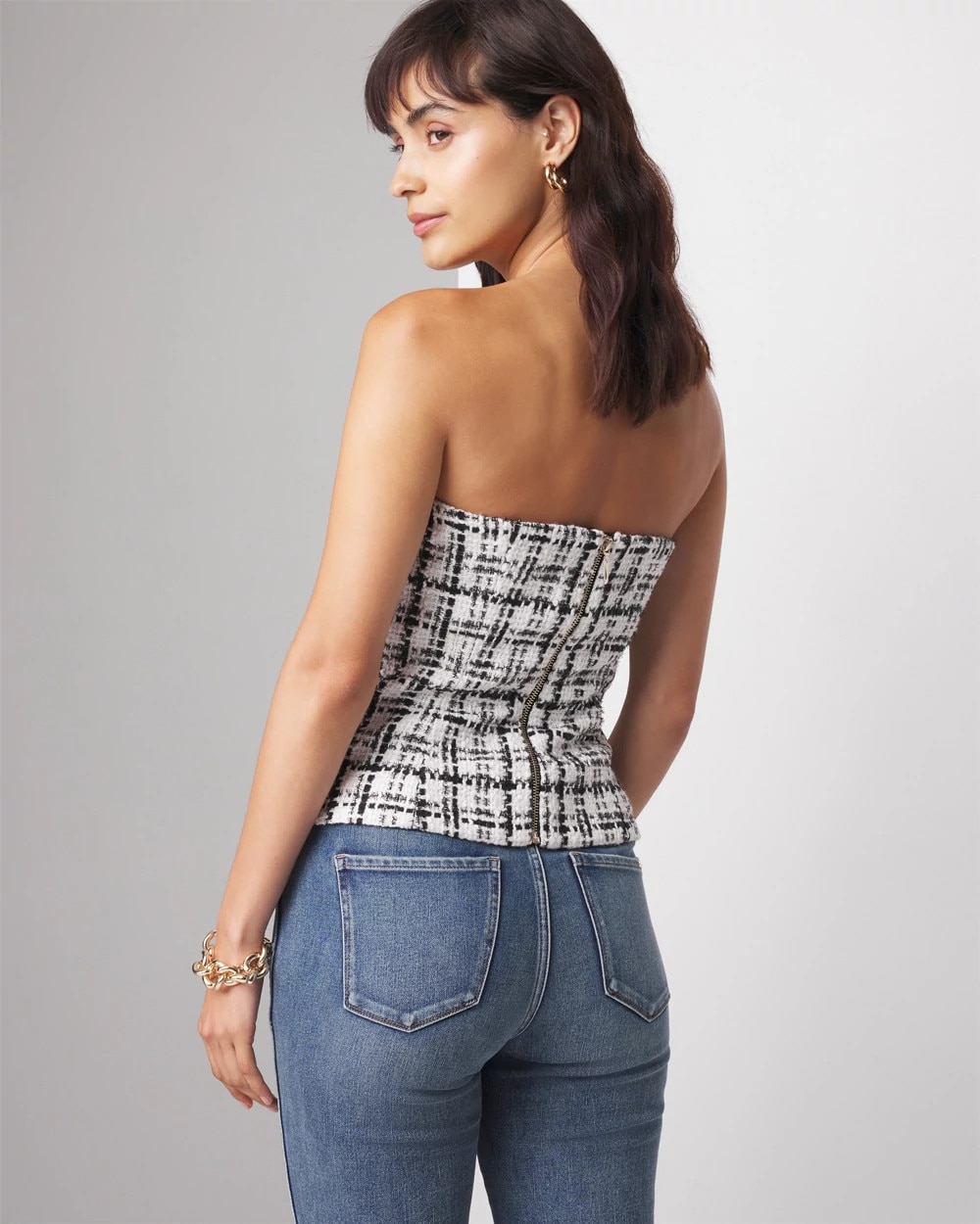 Petite Button Tweed Bustier