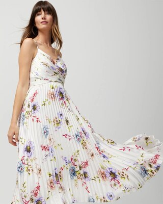 Petite Satin Pleated Midi Dress