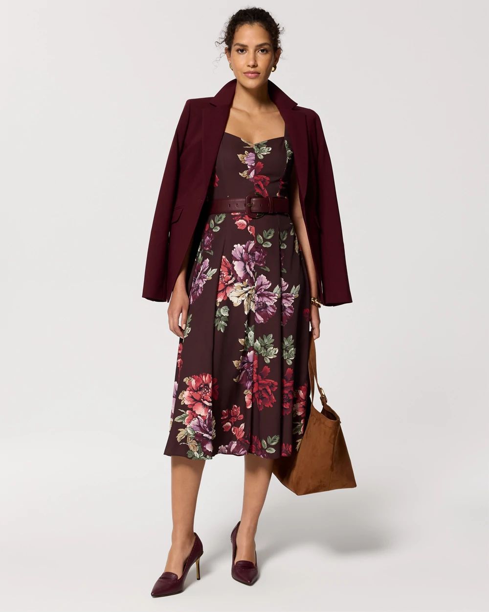 Petite Sweetheart Neck Crepe Midi Dress click to view larger image.