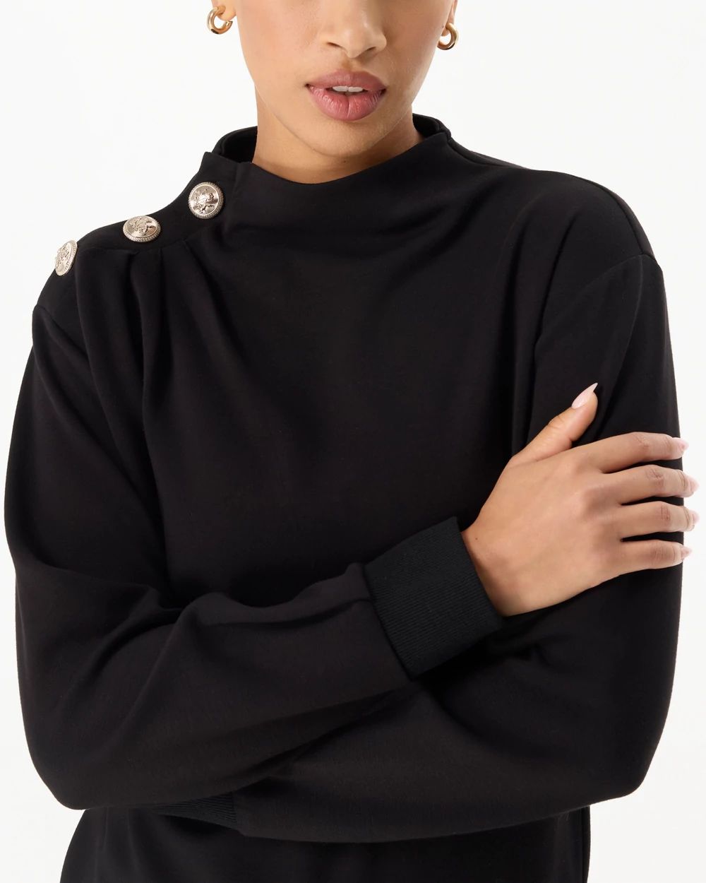 Button Shoulder Pullover Sweater click to view larger image.