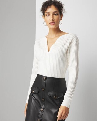 Ribbed Sweetheart Neck Pullover Sweater click to view larger image.
