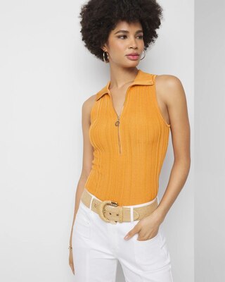 Half Zip Rib Halter Sweater Tank