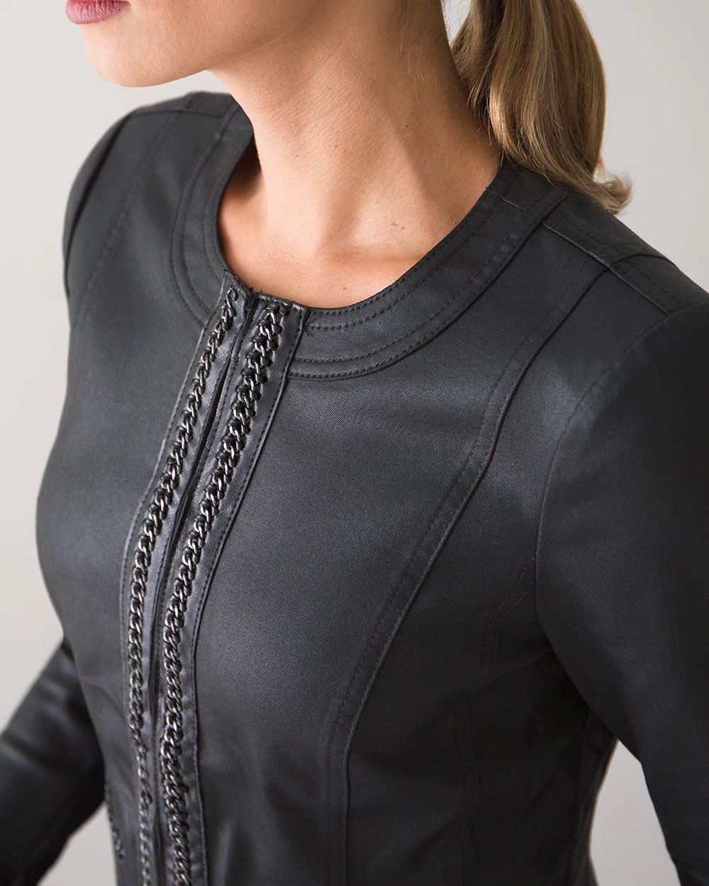 Coated Denim Jacket with Chain Detail