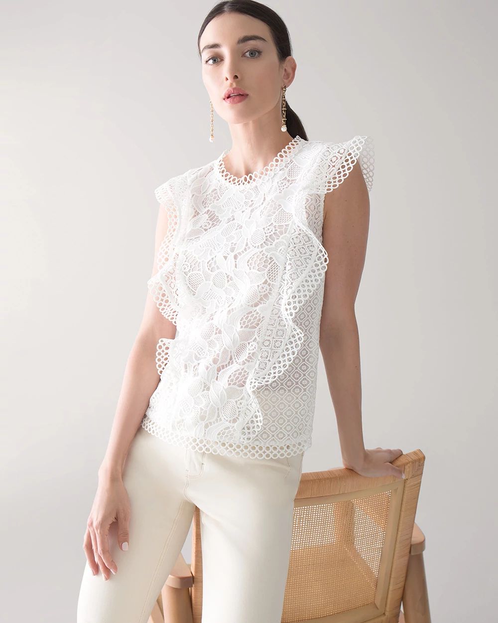 White lace ruffle blouse online