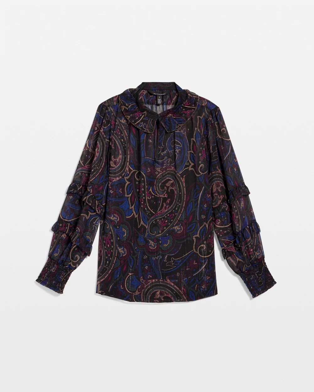 Petite Jacquard Ruffle Sleeve Chiffon Blouse