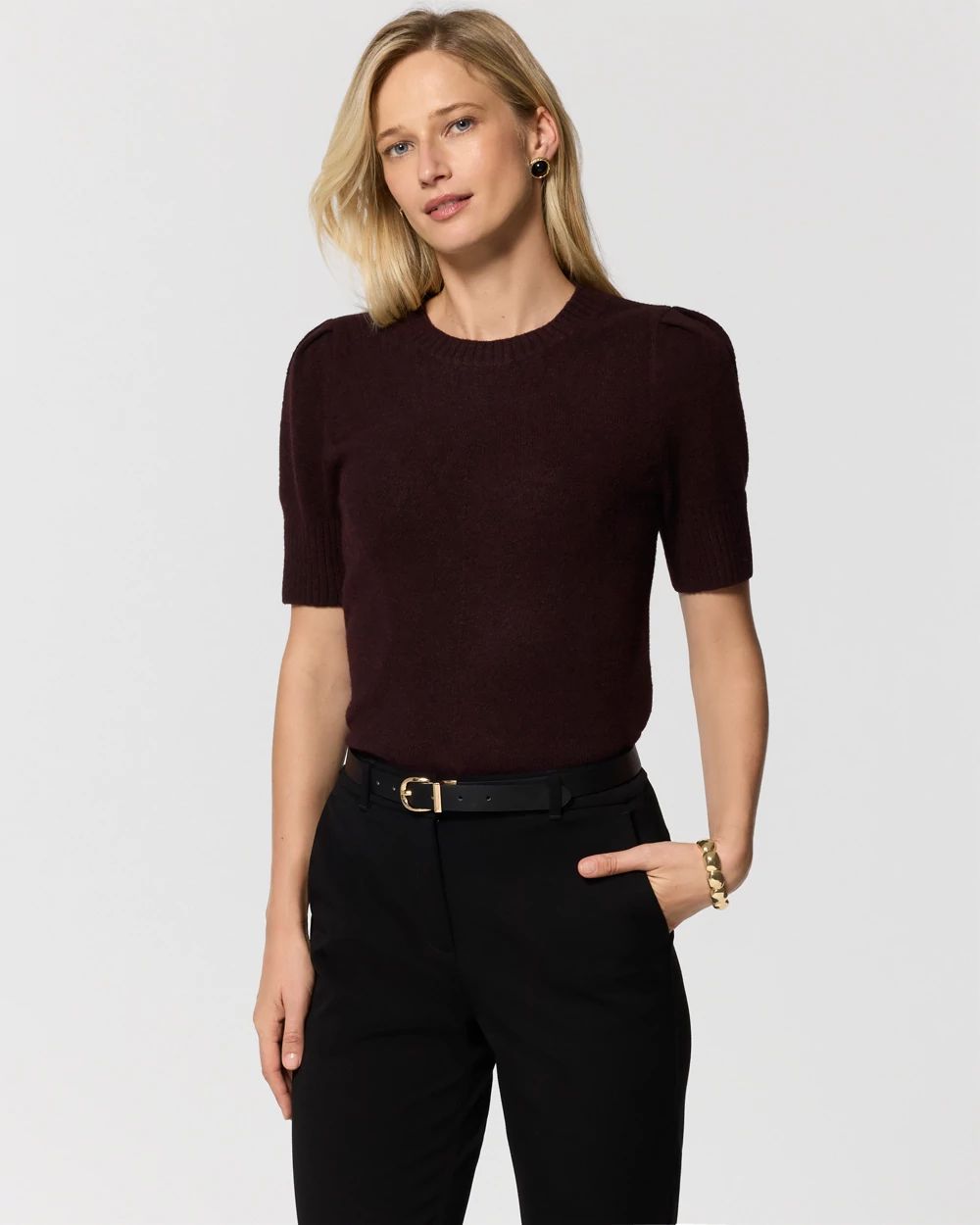 Crew Neck Elbow Sleeve Pullover