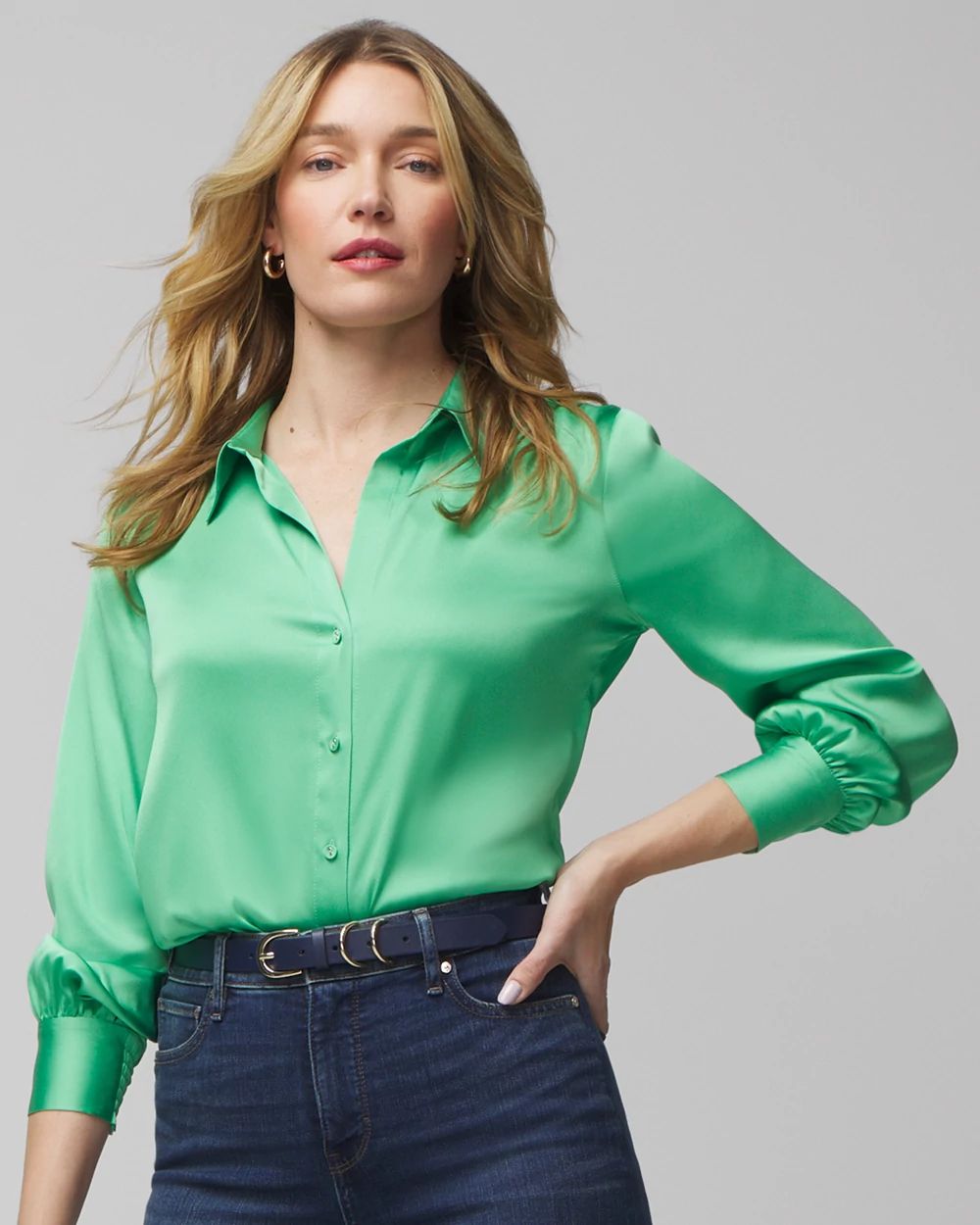 Long Sleeve Cuff Satin Shirt