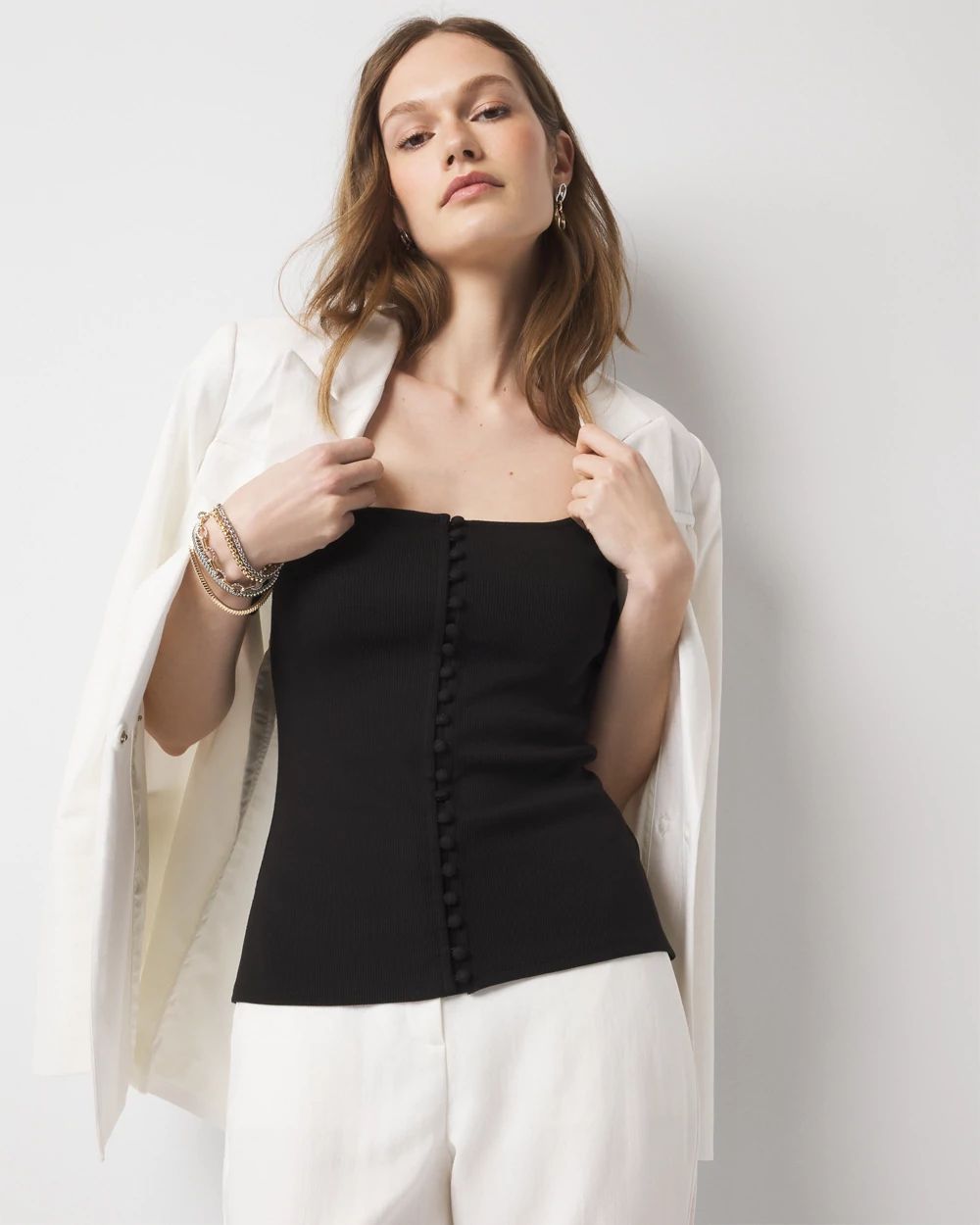 WHBM FORME™ Ribbed Stretch Button Tee