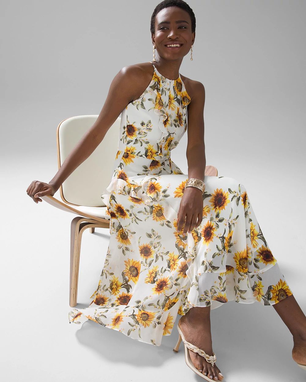 Ruffle Halter Midi Dress