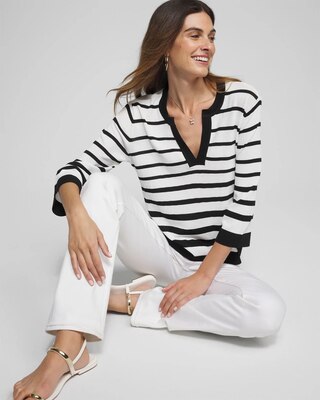 Outlet WHBM Notched Striped Pullover Sweater