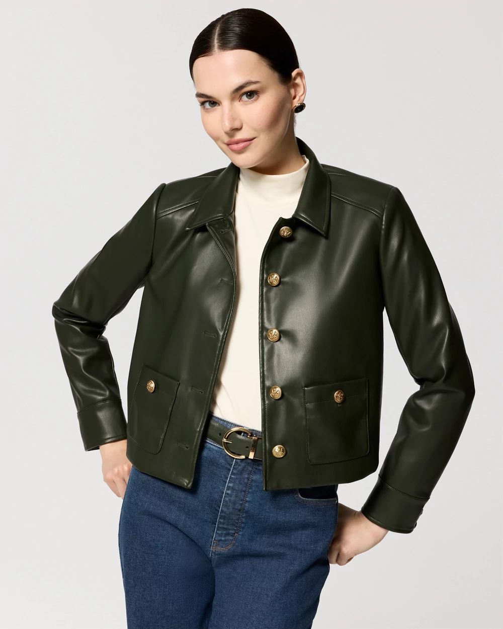 Petite Cropped Button-Front Jacket