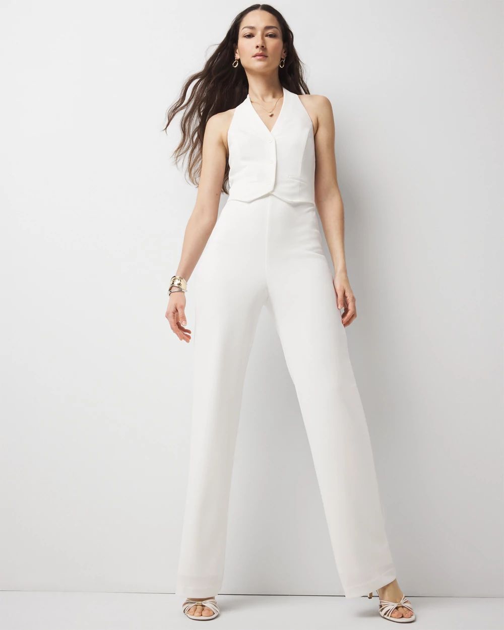 Petite Halter Vest Wide Leg Jumpsuit