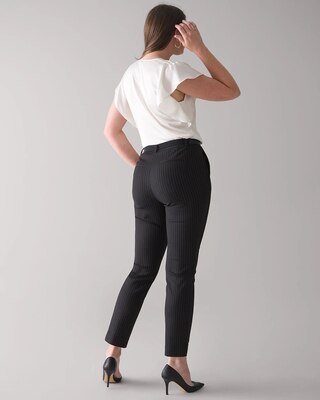 Tropical-Print Comfort Stretch Slim Ankle Pants