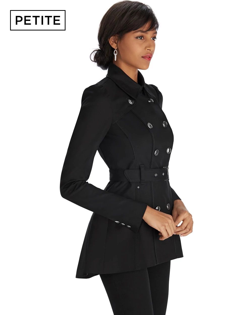 Petite Black Short Trench Coat click to view larger image.