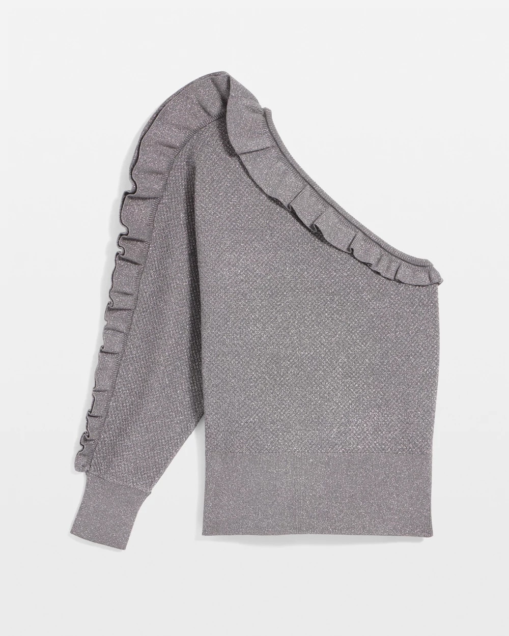 Metallic Ruffle One-Shoulder Sweater