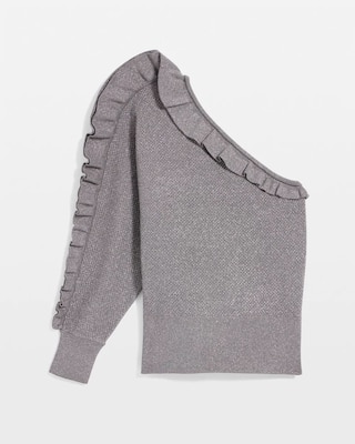Metallic Ruffle One-Shoulder Sweater click to view larger image.