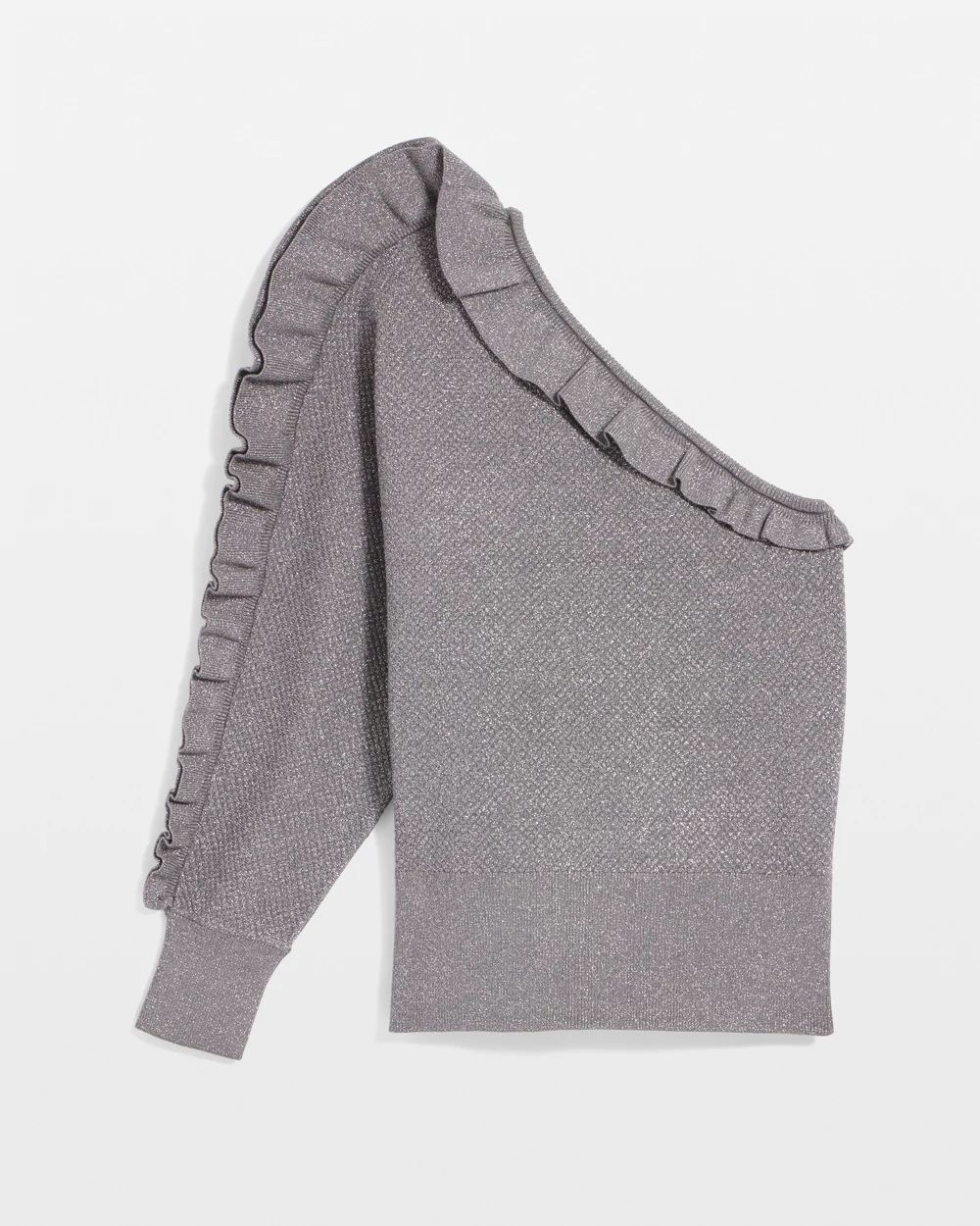 Metallic Ruffle One-Shoulder Sweater click to view larger image.