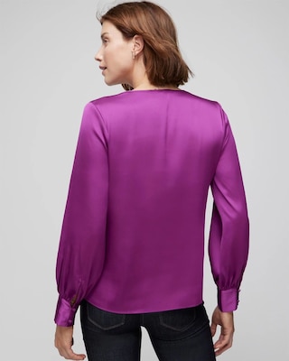 Smocked Shoulder Satin Blouse