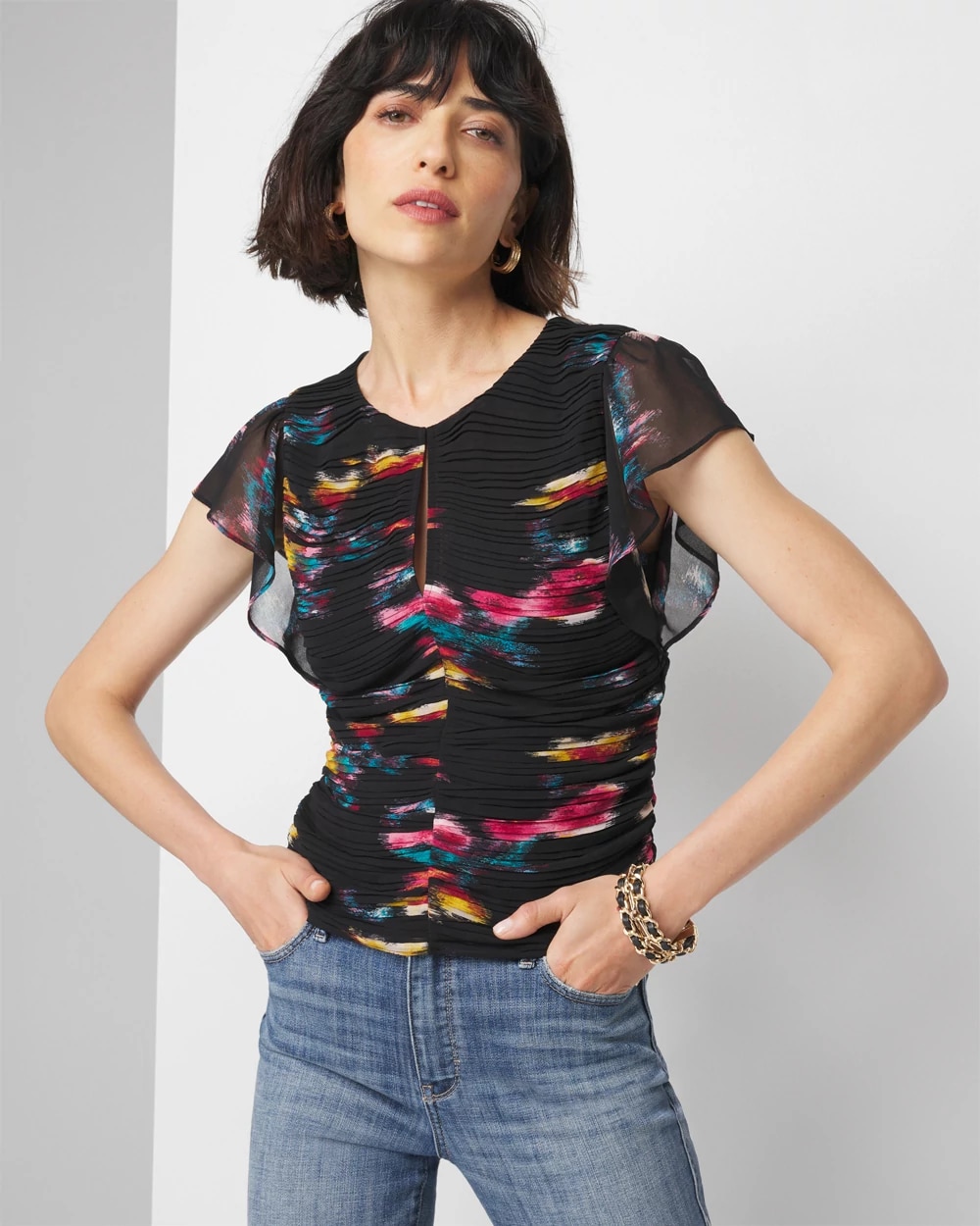 Keyhole Ruched Front Shell Top