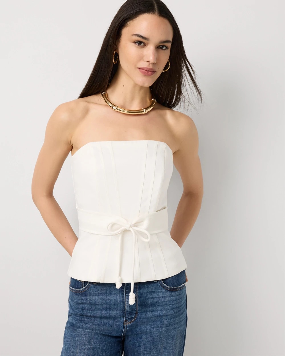 Tie-Waist Peplum Bustier