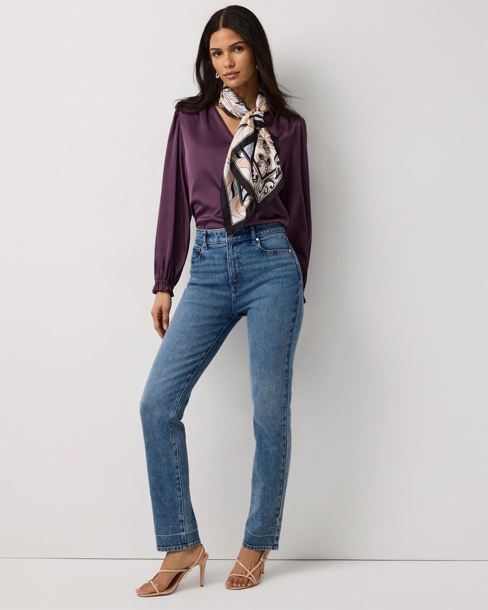 Ruffle Cuff Satin Blouse click to view larger image.