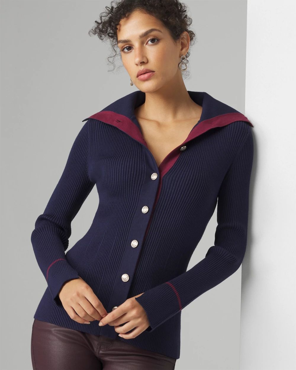 Petite Long Sleeve Contrast Color Cardigan