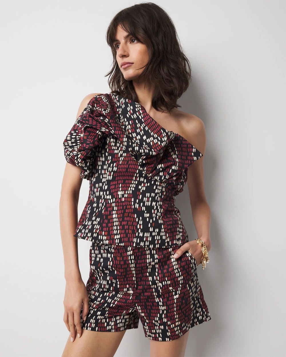 Petite One-Shoulder Drama Sateen Bustier
