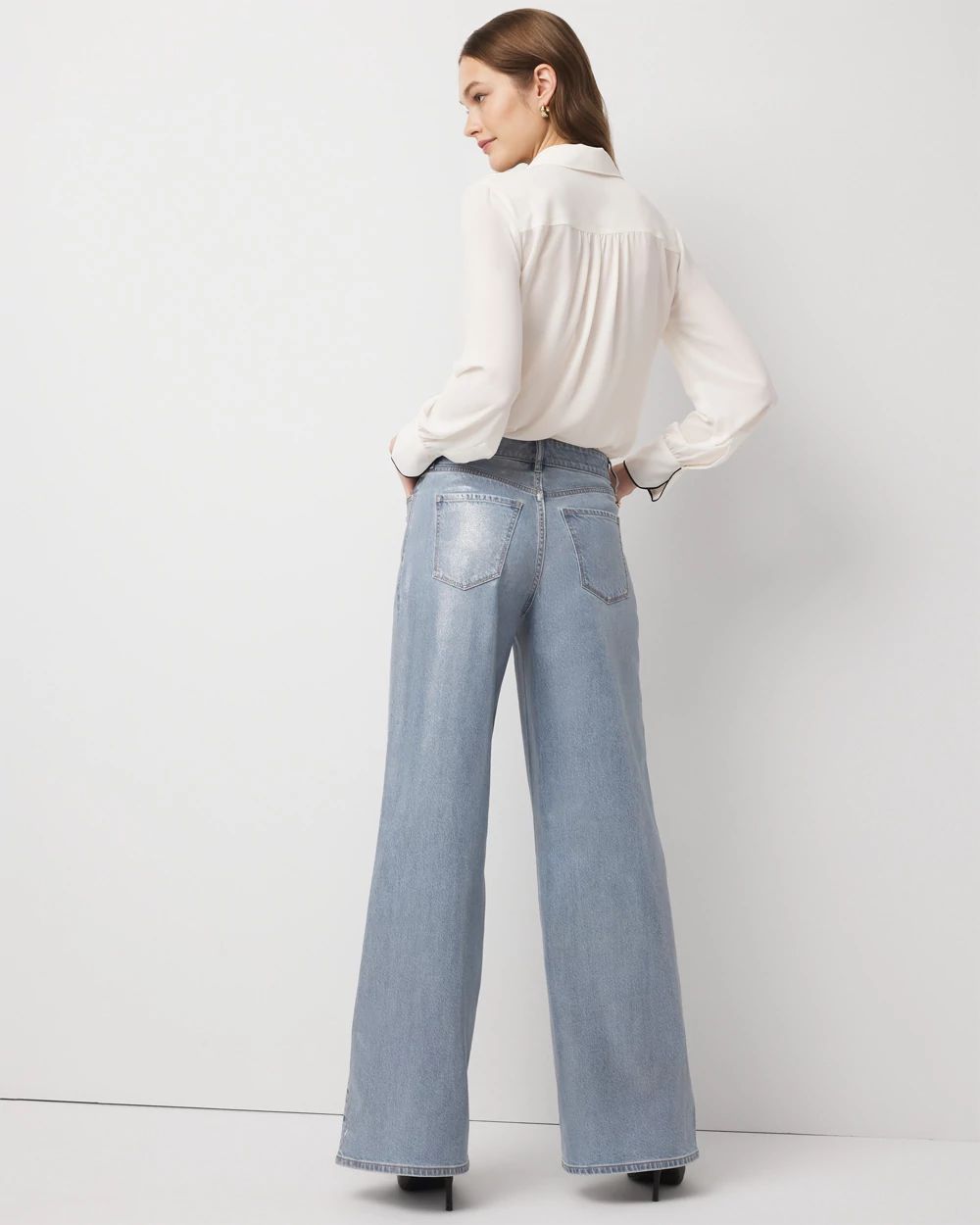 Petite Clear Coated Extra High Rise Palazzo Jeans click to view larger image.