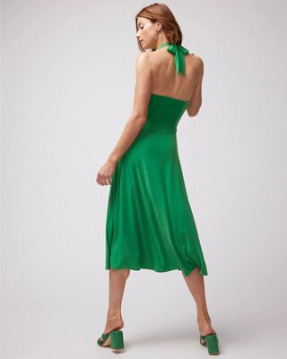 Sleeveless Matte Jersey V-Neck Halter Maxi Dress
