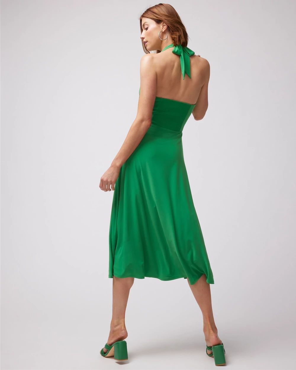 Sleeveless Matte Jersey V-Neck Halter Maxi Dress
