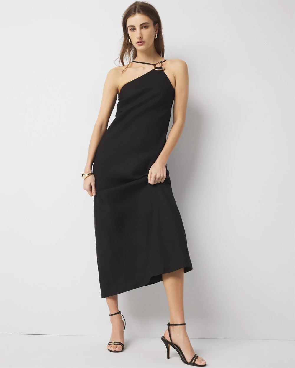 Petite Linen-Blend One-Shoulder Column Dress