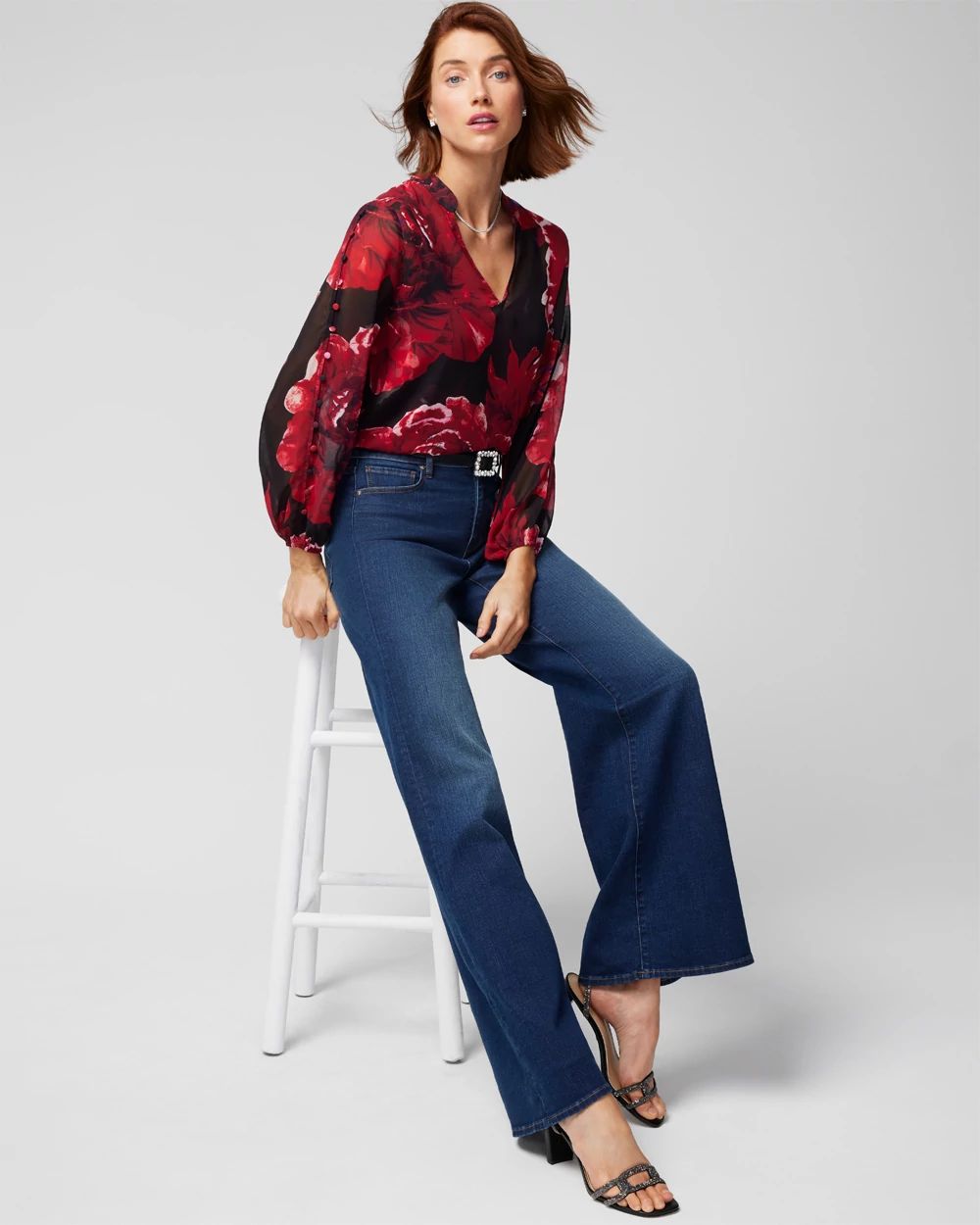 Long Sleeve Button Shoulder Blouse