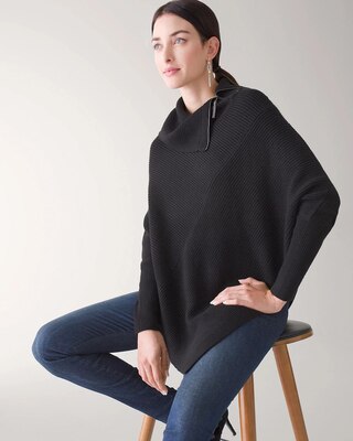 Zip Split Neck Poncho Sweater