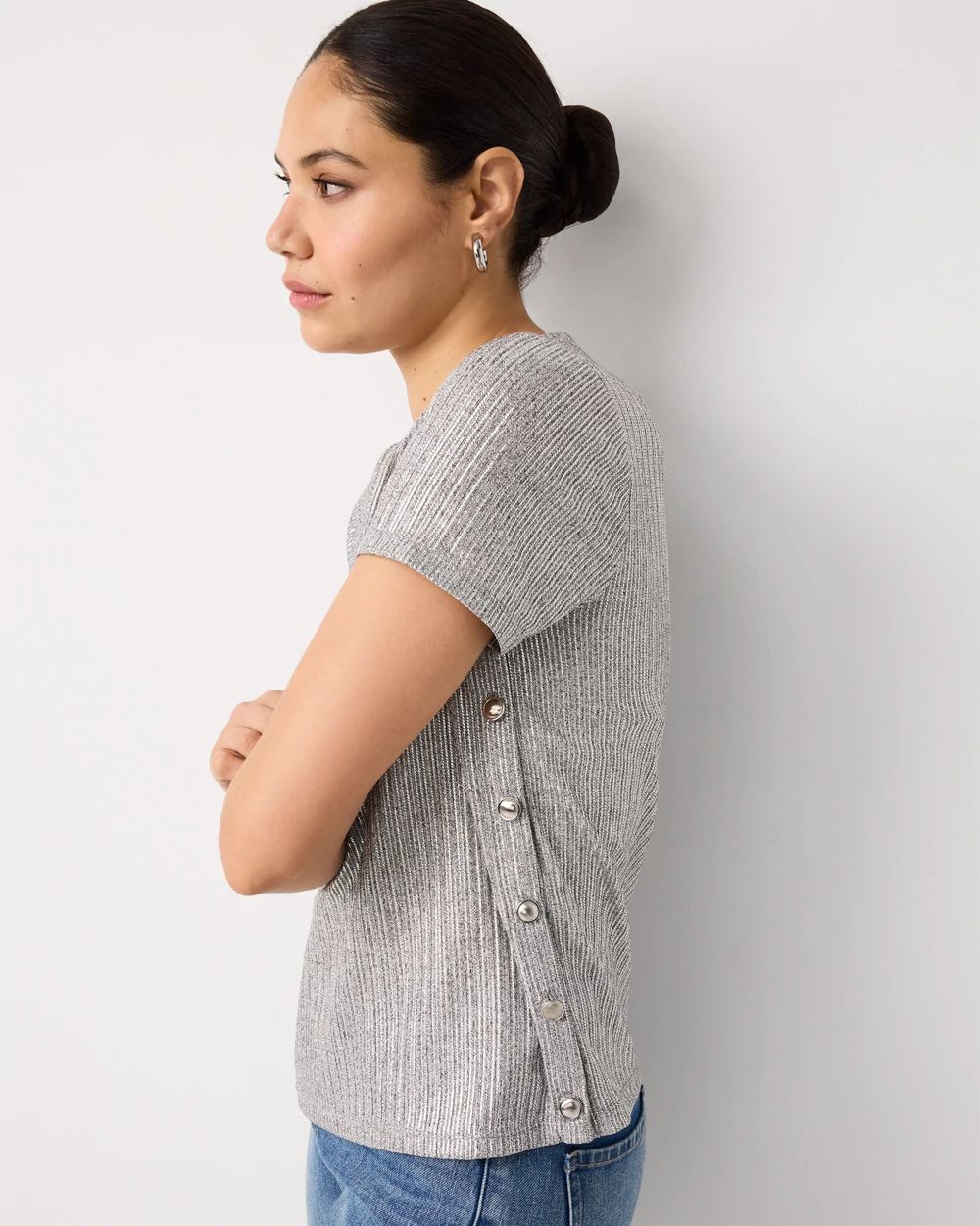Shimmery Side Button Tee